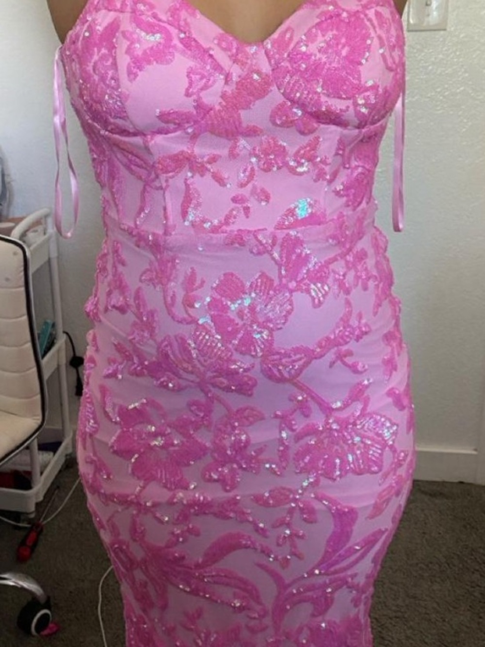 Windsor Hot Pink Sequin Floral Strap Dress